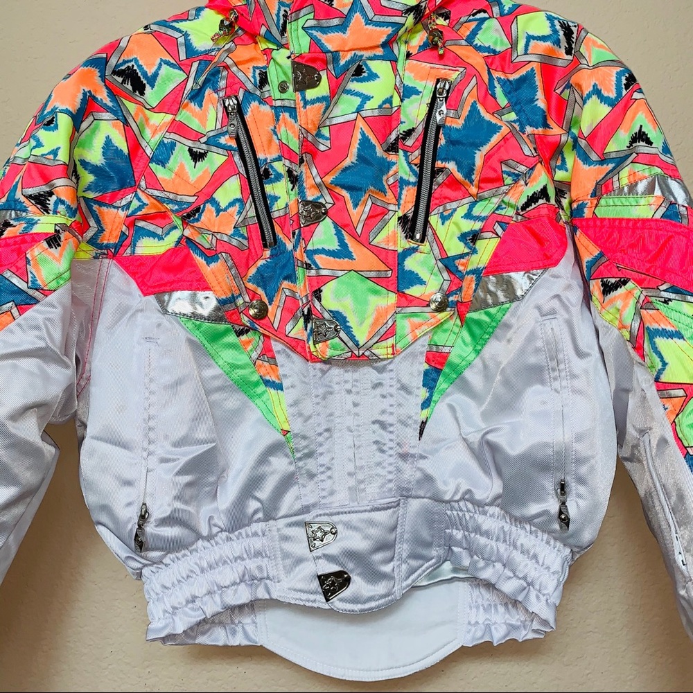Team Phenix White Neon 80s Ski Jacket Small Medium - Picture 3 of 16